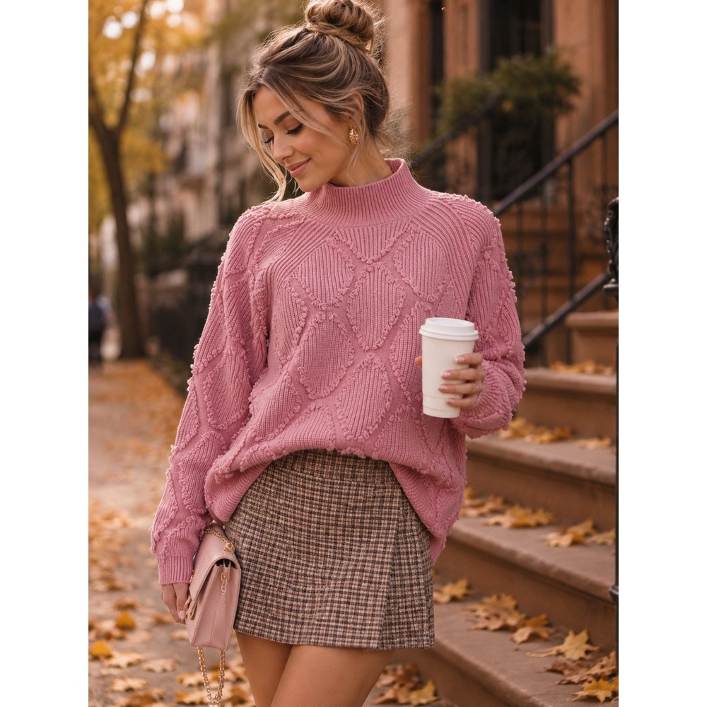 Coco Y Club Pink Textured Knit Sweater Size S Barbiecore Cozy Top